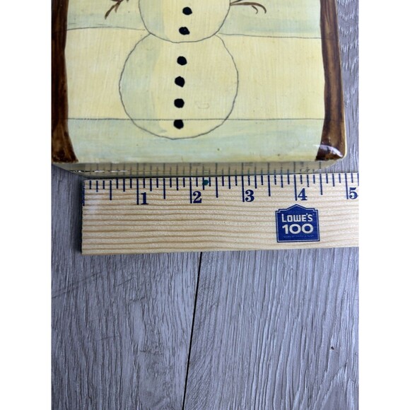 Vintage Hand Painted Wood Paper Mache Lacquered Coaster Set Winter Snowman READ - Picture 9 of 9